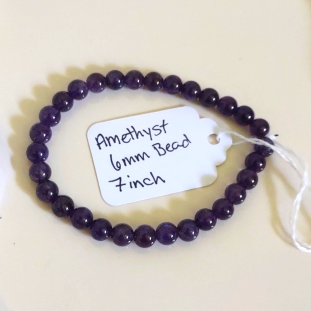 6MM AMETHYST HANDCRAFTED 7INCH STRETCH BRACELET - Picture 2 of 2